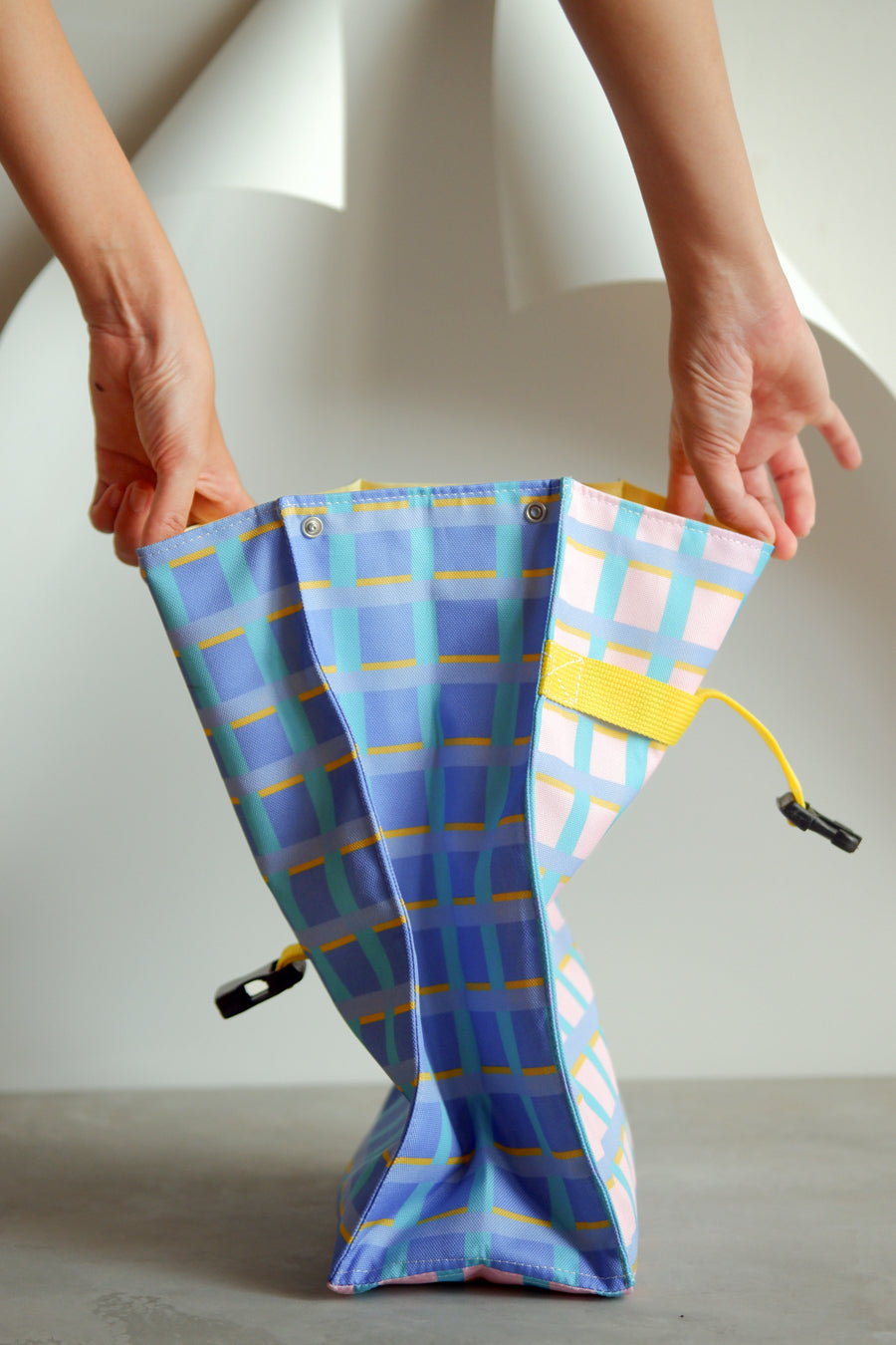 Fold Lunch Bag  - Grid Pink Blue