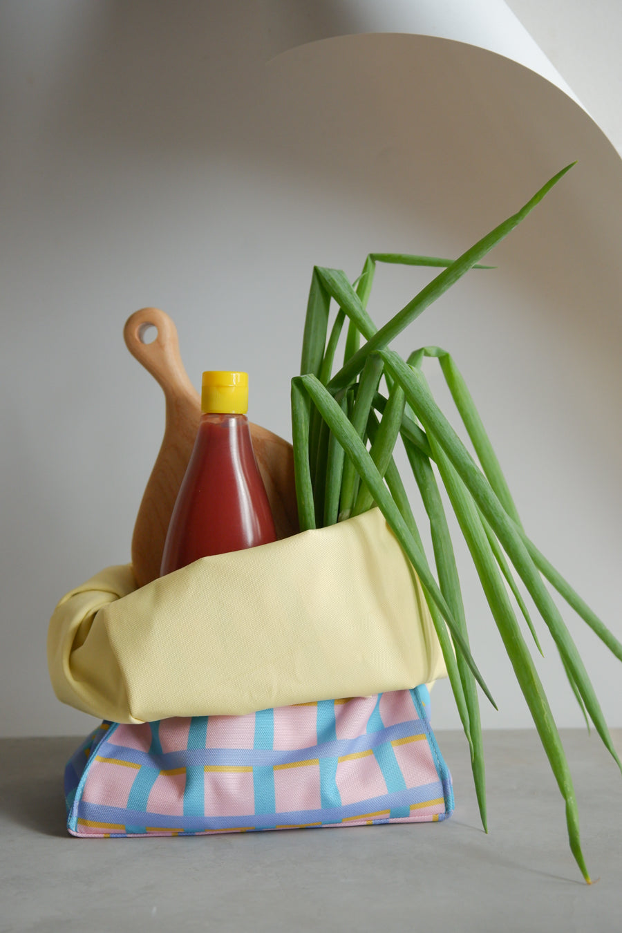 Fold Lunch Bag  - Grid Pink Blue