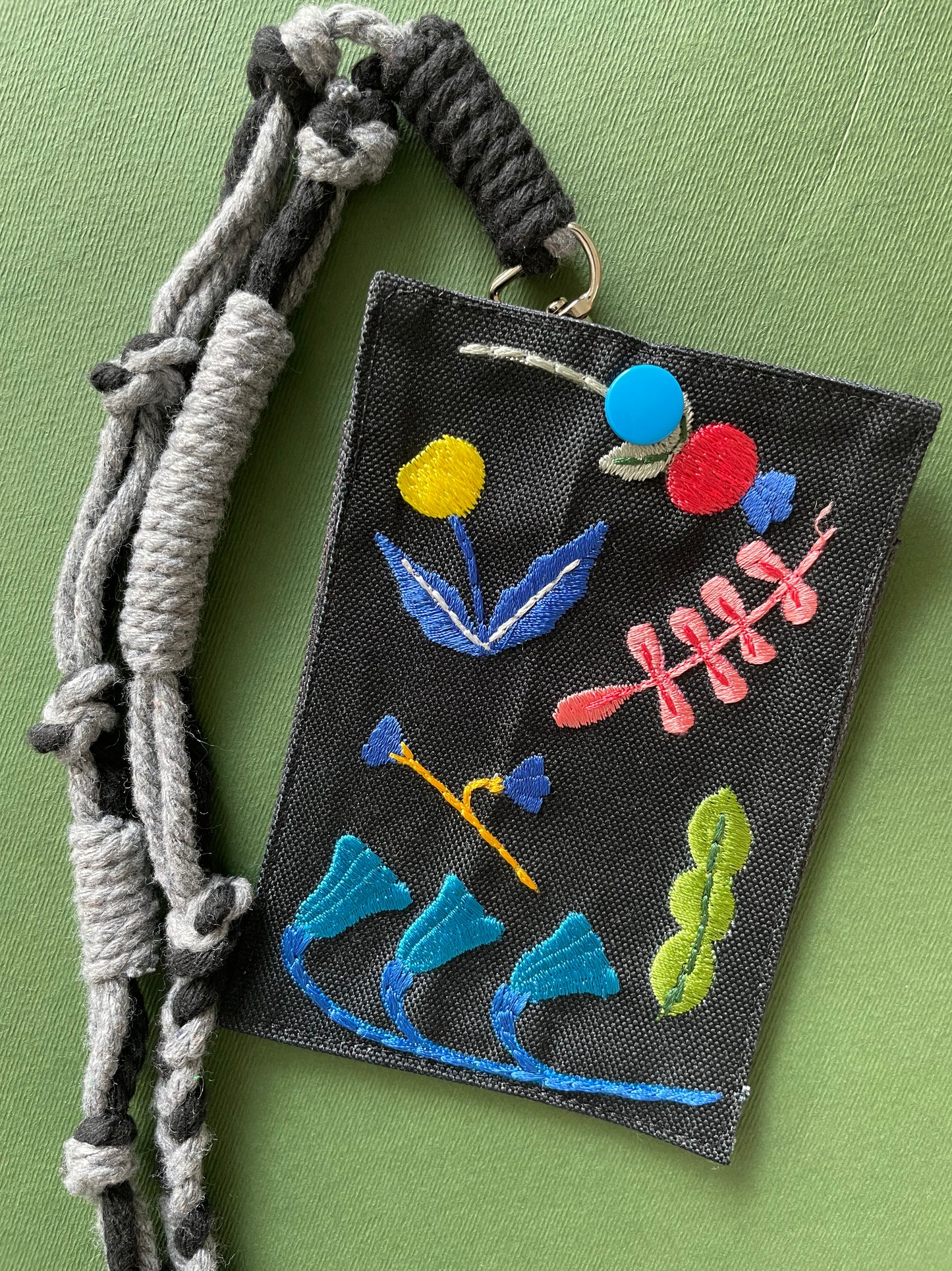 Embroidery Card Holder - Black Garden