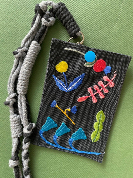 Embroidery Card Holder - Black Garden