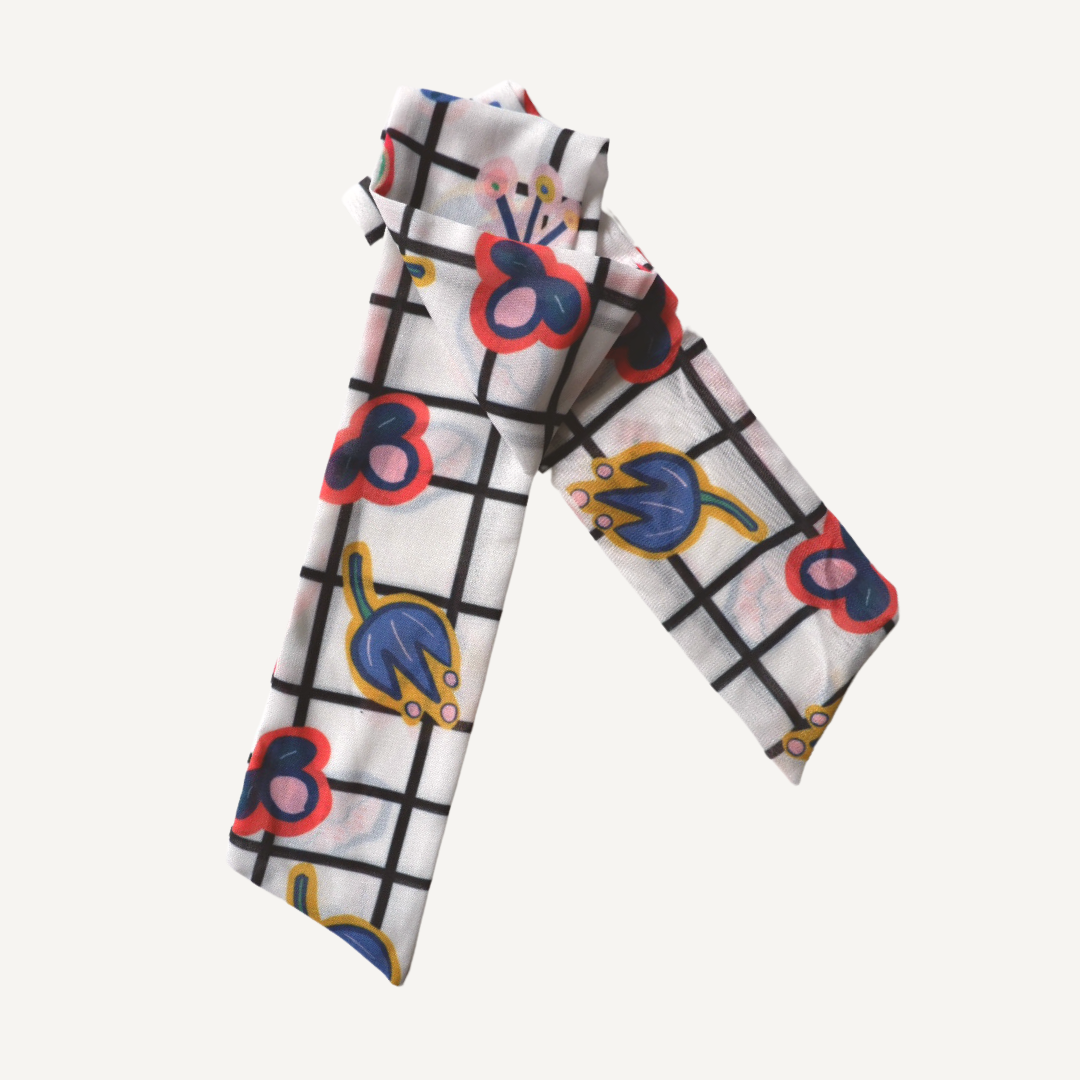 Skinny Scarf (Twilly) - Rainbow Grid