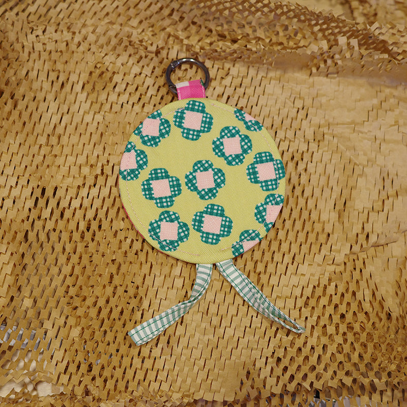 Round Pouch / Bag Charm - Green Pansy Pink