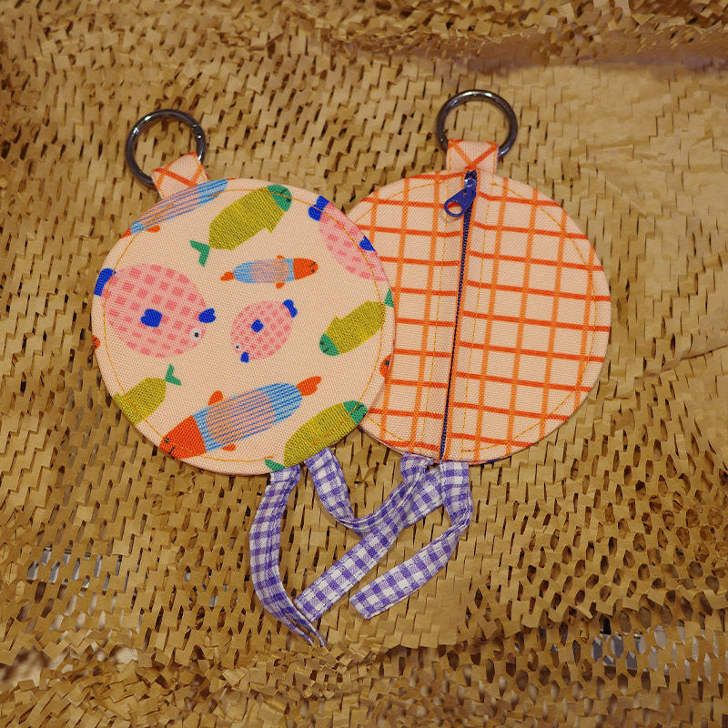 Round Pouch / Bag Charm - Fishies
