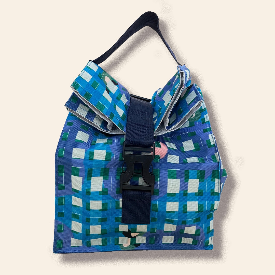 Fold Lunch Bag - Plaid Blue