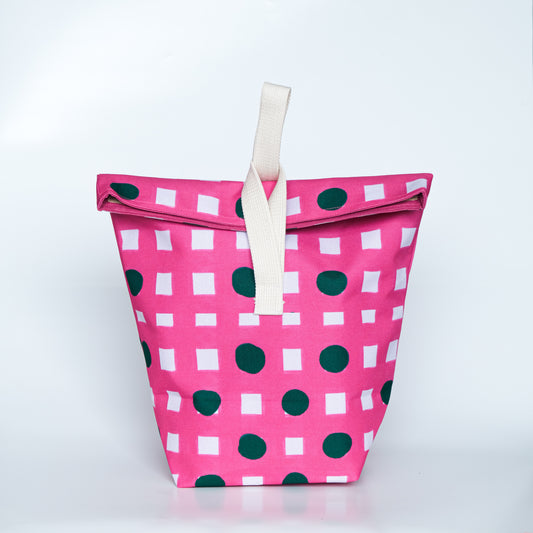 Fold Lunch Bag - Plaid Pink