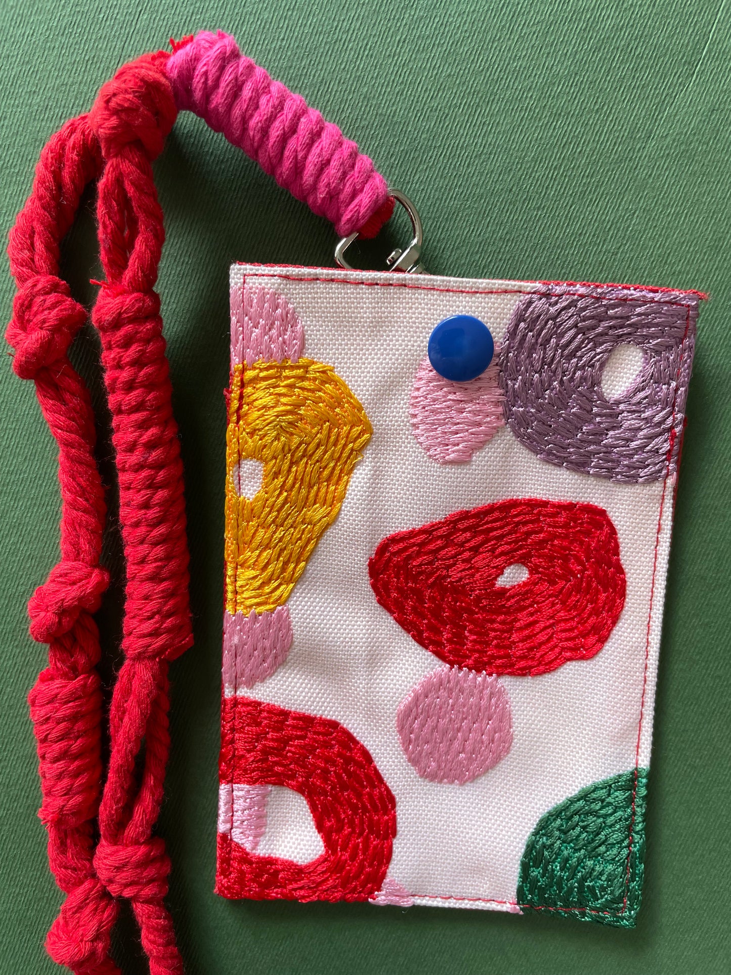Embroidery Card Holder - Red Dots